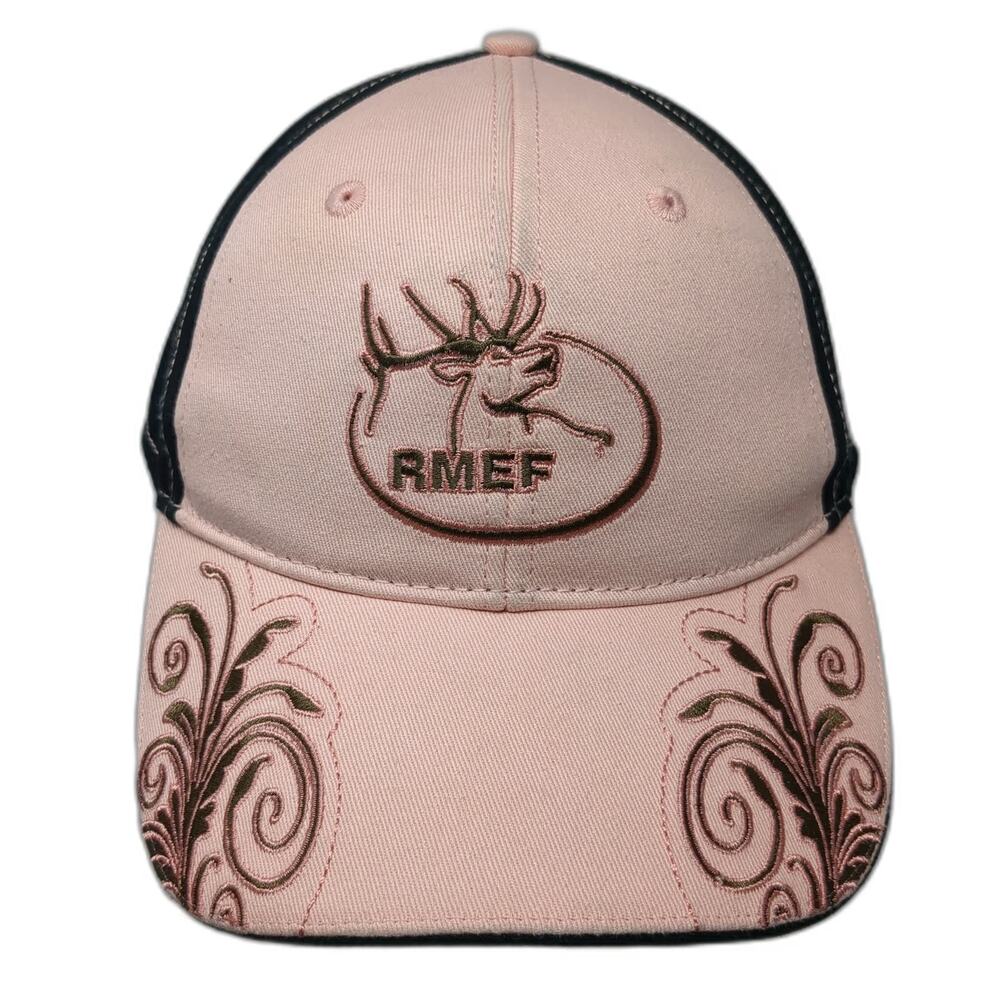 RMEF Baseball Cap Pink Black One Size Slideback Elk Foundation Logo Scroll Hat